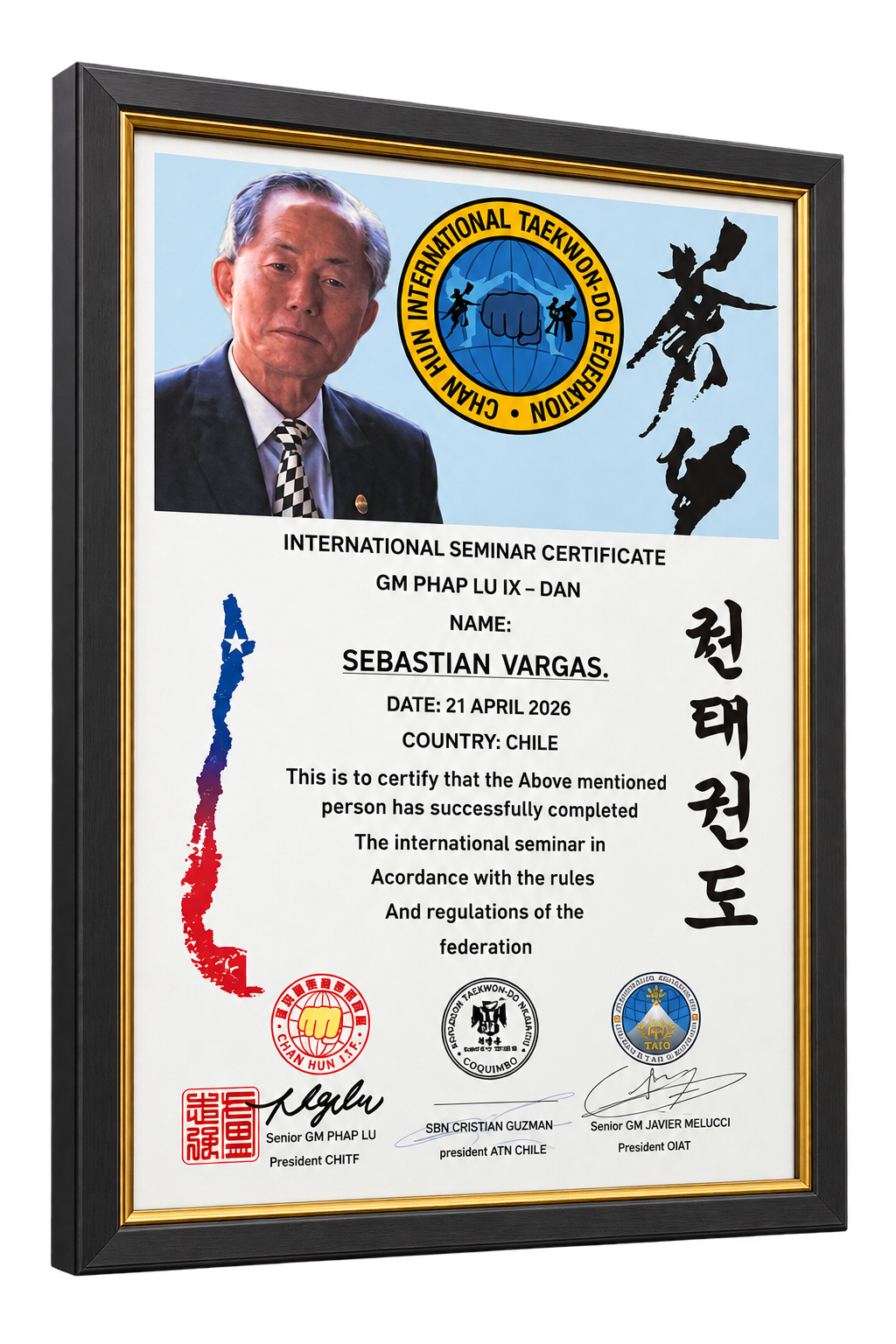 Certificado de participación en seminario internacional de Taekwon-Do, 21 de abril de 2026